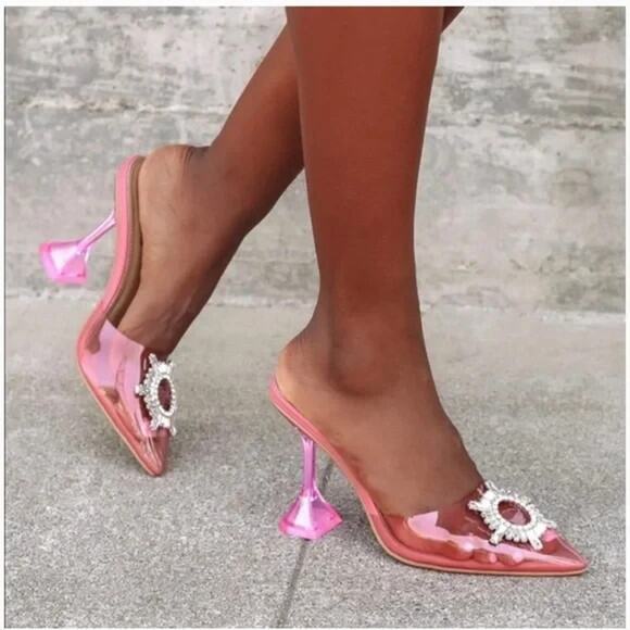 Lulus Midnight Pink Womens Shoes Size 7.5 Rhinestone Pointed-Toe Barbie Coquette - Picture 1 of 8